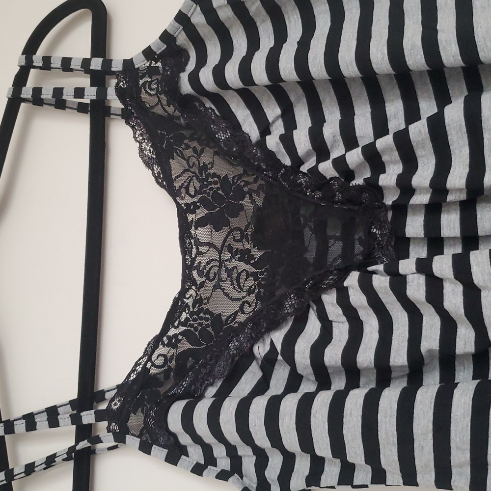 Hot Topic Black and Gray Striped Lace Top - Picture 4 of 14